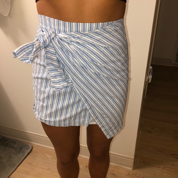 Blue Stripe Asymmetrical Wrap Skirt - Picture 2 of 2